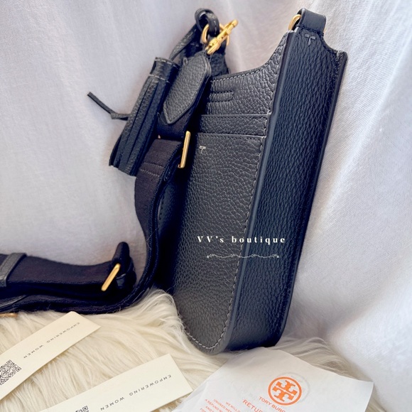 NWT Tory Burch Thea Cellphone Smartphone Pebble Leather Crossbody Black … - Picture 6 of 8